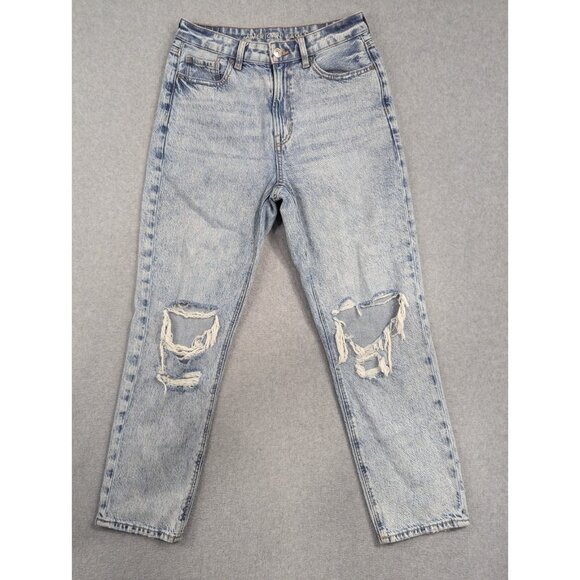 American Eagle Outfitters Denim - American Eagle Jeans Womens Size 6 Blue Mom Straight Distressed Whiskers Casual